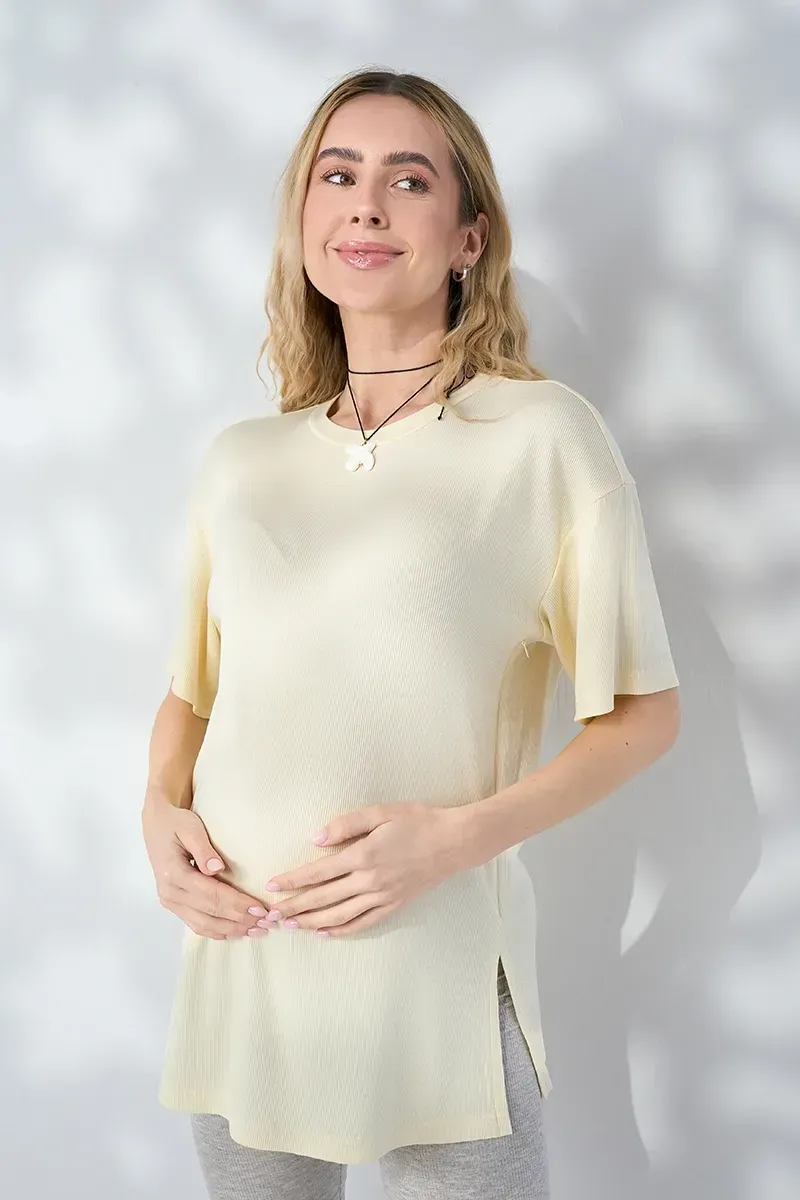 Жовта туніка Maily з трикотажу в рубчик для вагітних та годуючих