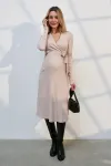 Бежево пудрова тепла сукня PAMELA для вагітних та годуючих