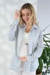 Картата сорочка Rey блакитно-молочна для вагітних та годуючих