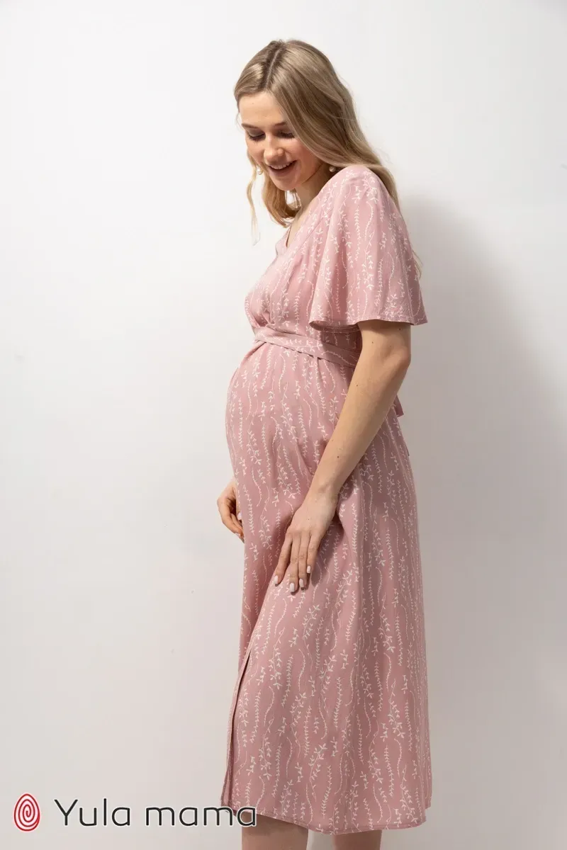 Святкова сукня Vanessa для вагітних і годуючих зі штапелю рожевого кольору міді довжина