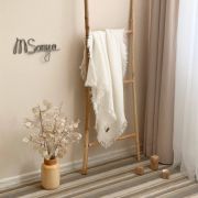 Плед мусліновий жатка молочний з бахромою