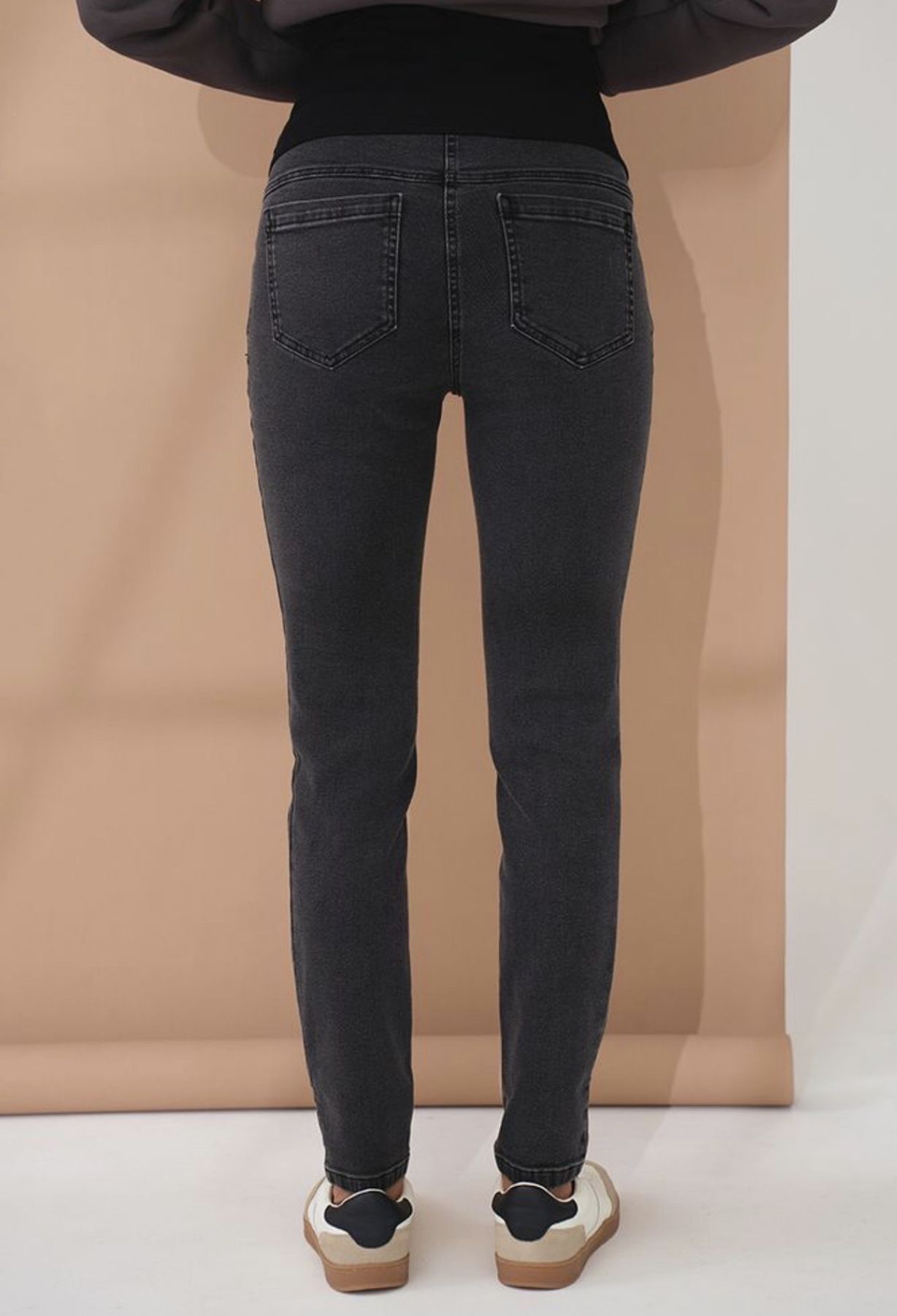 Сіро-чорні джинси skinny для вагітних з високим на живіт та бандажним поясом під живіт HARPER