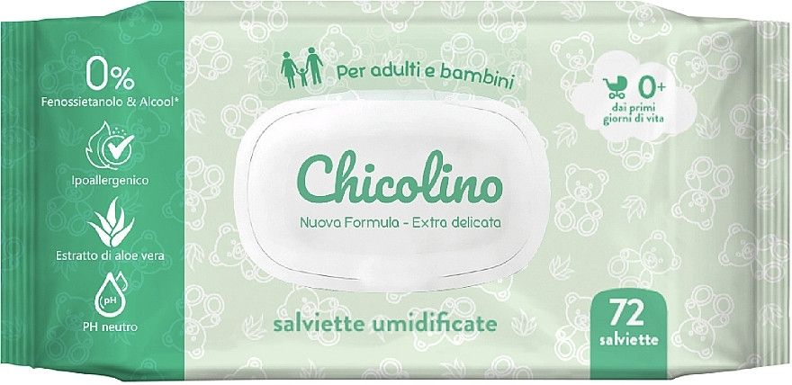 Серветки вологі Chicolino Алое Вера для дорослих і дітей, 72 шт